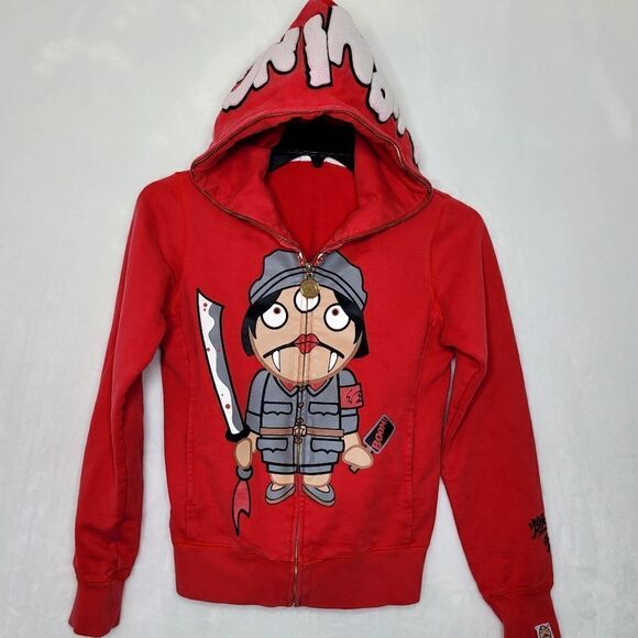 Devil Nut Under Red Flag Burning Embroidered Heavyweight Hoodie Size XS - Picture 10 of 13